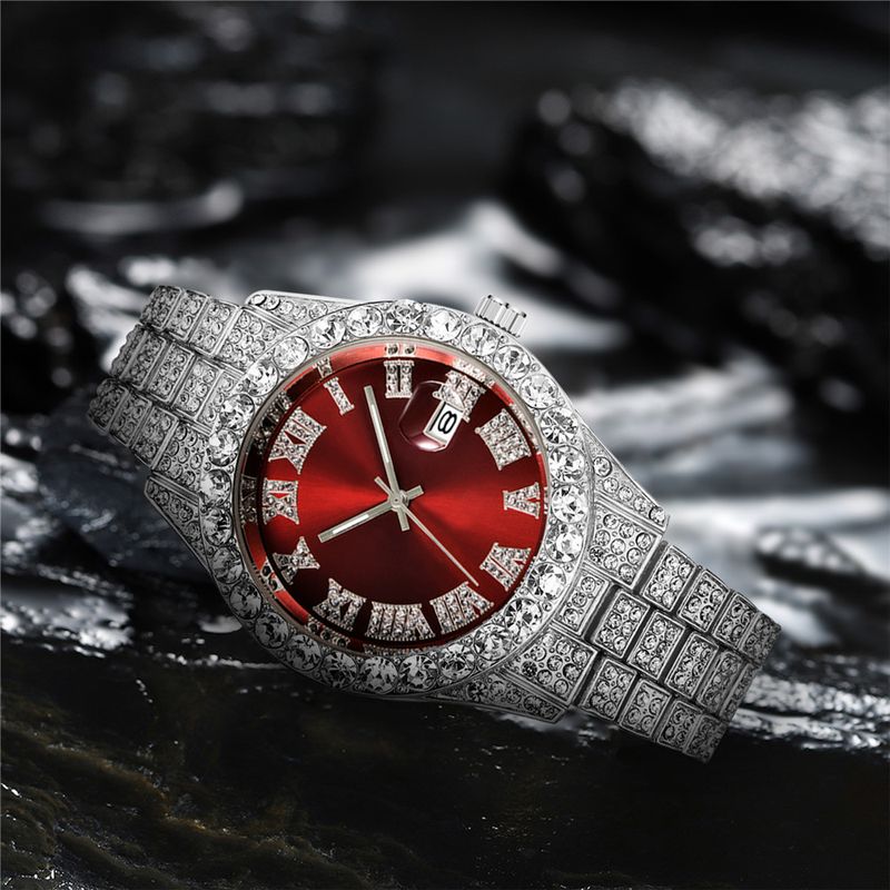 Heren stalen band quartz horloge hiphop business stalen band kalender heren volledig diamanten horloge_voghion.com