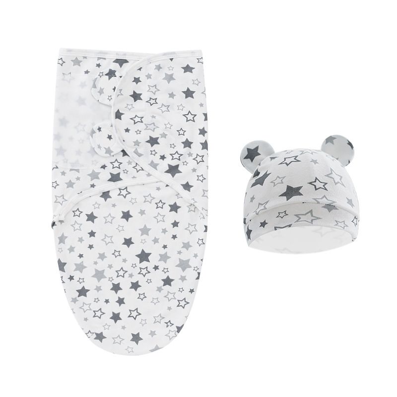 Saco de dormir de muselina para recién nacidos, conjunto de gorro, manta envolvente de algodón para bebé, saco de dormir ajustable para recién nacidos, ropa de dormir para bebés de 0 a 6 meses_voghion.com