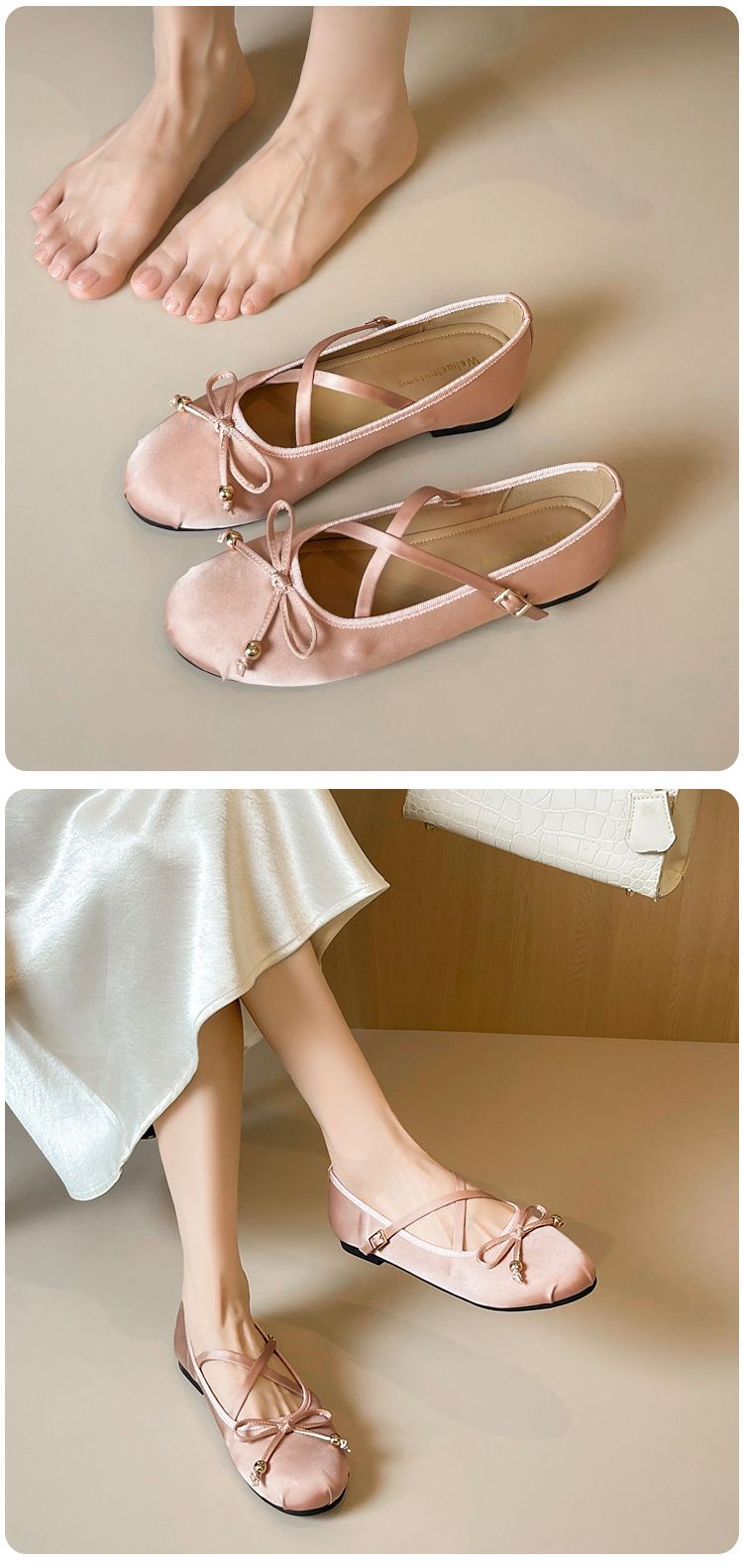Französische Mary Jane Schuhe, Ballettschuhe mit gekreuzten Riemen und Rock, schöne flache Schuhe für Damen_voghion.com