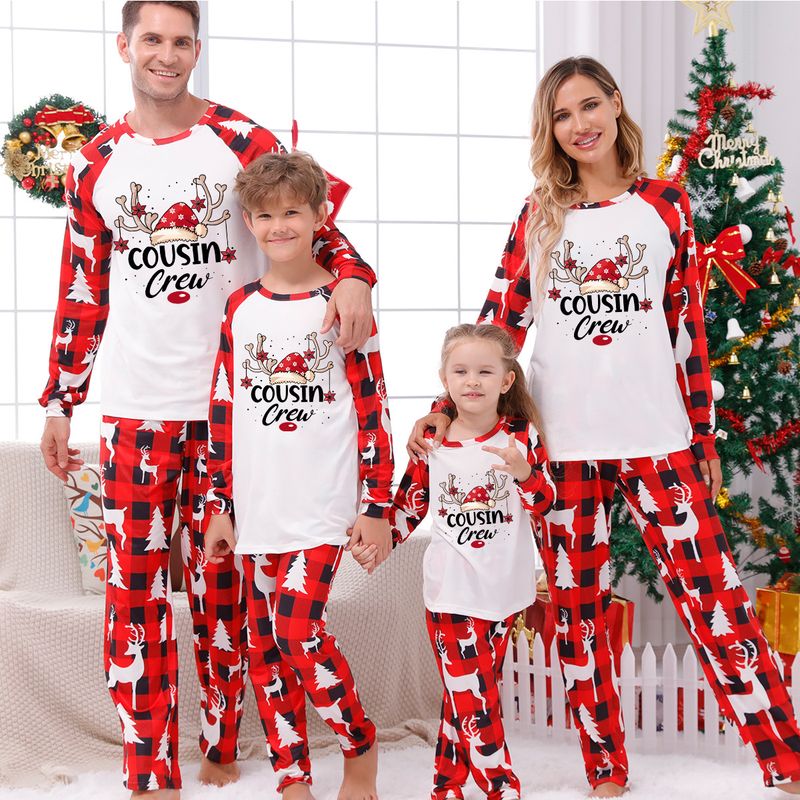 Traje familiar de Navidad, ropa familiar para el hogar, ropa navideña para el hogar, conjunto familiar, ropa para el hogar con estampado de retales a cuadros_voghion.com