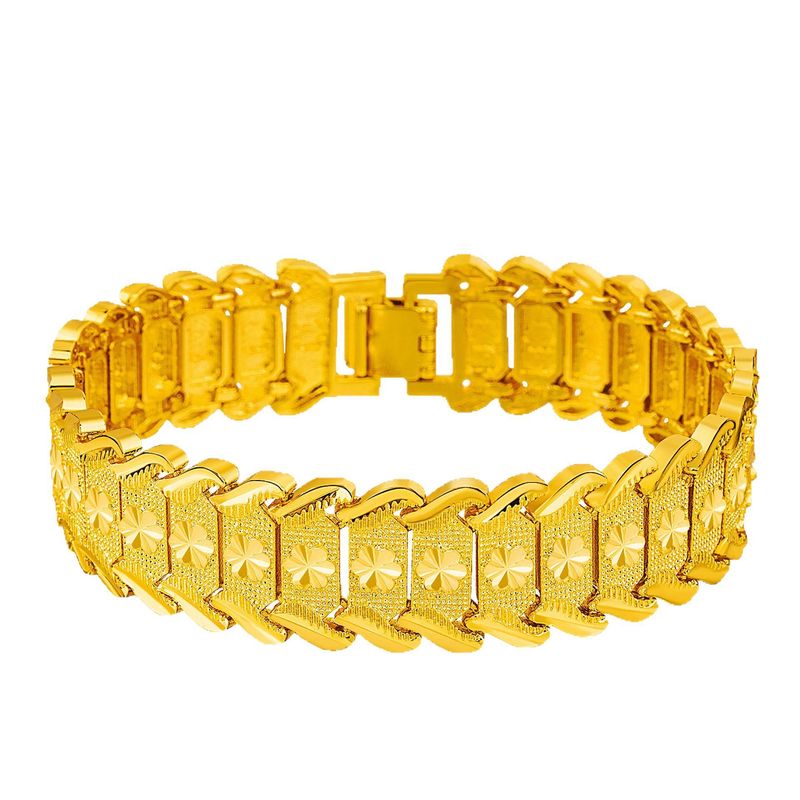Store Same Style Fashion Car Flower Heart Wide Version Molded Jewelry Bracelet Men's Gold Plated Accessories_voghion.com
