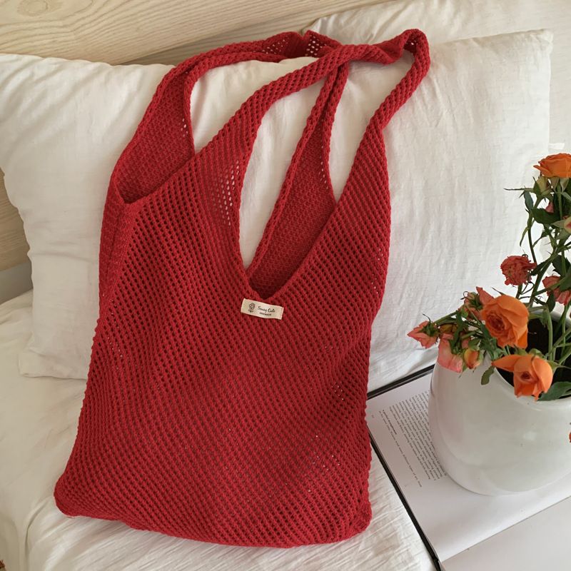 Borsa a tracolla in maglia rossa intrecciata a maglia per donna, stile casual, estivo, pigro, grande capacità_voghion.com