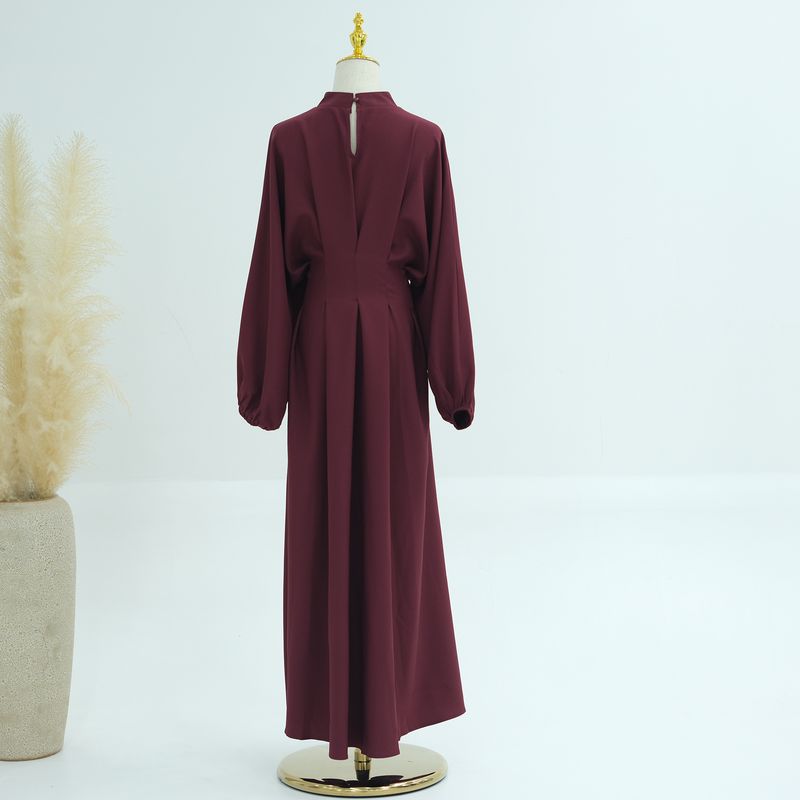 Abbigliamento donna Medio Oriente Turchia Dubai Abito tinta unita con maniche a palloncino Lr728_voghion.com