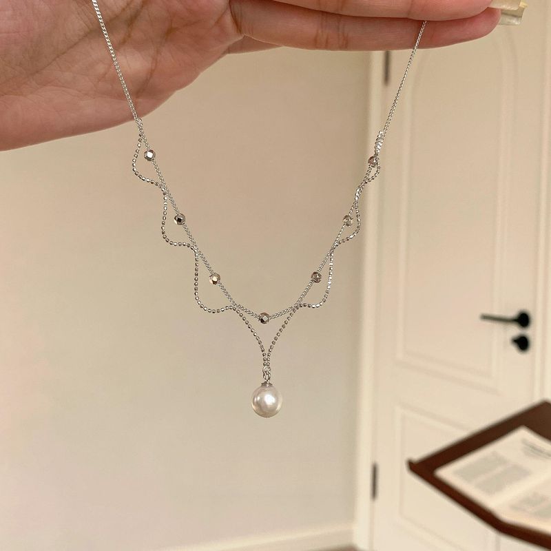 Echt vergoldete Halskette mit Perlenanhänger aus Spitze, einfache Schlüsselbeinkette, leichter Luxus-High-End-Schmuck_voghion.com