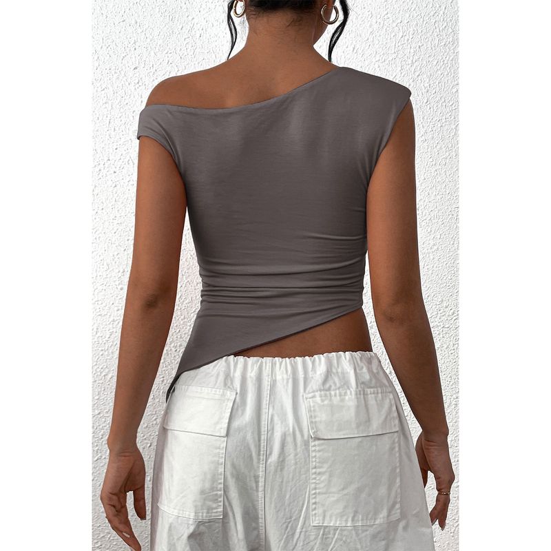 Dámské oblečení Street Style Street Trend Polyesterový svetr se zkoseným límcem Slim Fit Dámské tričko_voghion.com