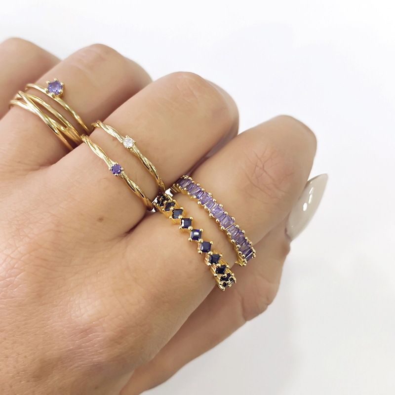 Bague en or plaqué cuivre avec zircons incrustés pour femme, bague de luxe rétro avec diamants colorés_voghion.com