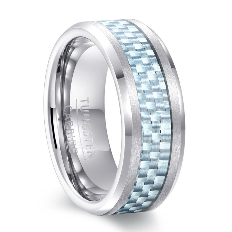 Anello alla moda da 8 mm di larghezza in tungsteno e fibra di carbonio per uomo in più colori_voghion.com