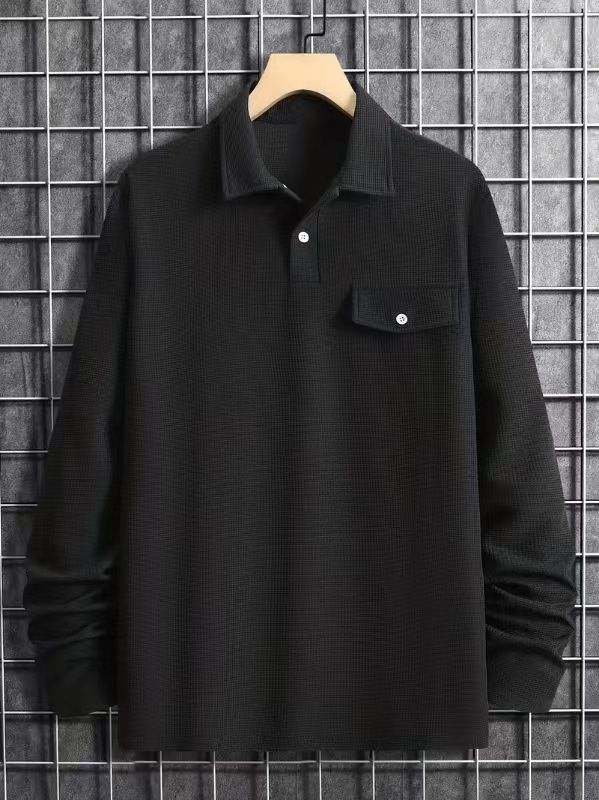 Ironclad GentIronclad Gent Autumn Winter Waffle T-Shirt Long Sleeve Loose Polo Collar Top Solid Color Business Men's Wear_voghion.com
