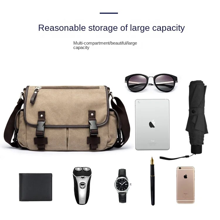 Men's Shoulder Bag Casual Fashion High Quality Canvas Messenger Bag Fashion Simple Practical School Bag_voghion.com