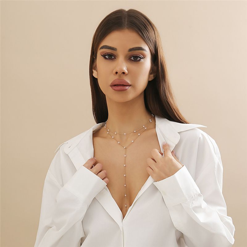 Ingemark Vintage Elegante Perle Lange Kette Halskette Frauen Goth Sexy Perlen Quaste Brust Choker Mi Schmuck_voghion.com