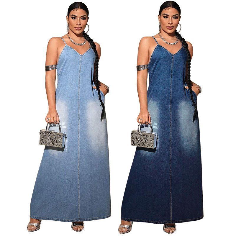 Women's Clothing New Denim Suspenders Long Dress_voghion.com