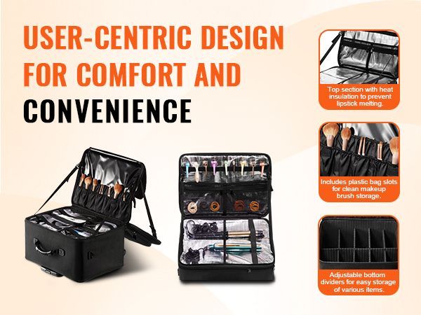 VEVOR Rolling Makeup Train Case Large Storage 3 Tiers, Convenient Carry With Handle, Wheels, Strap, Professional Makeup Storage Organizer Box Make Up Carrier Waterproof Oxford, Black_voghion.com