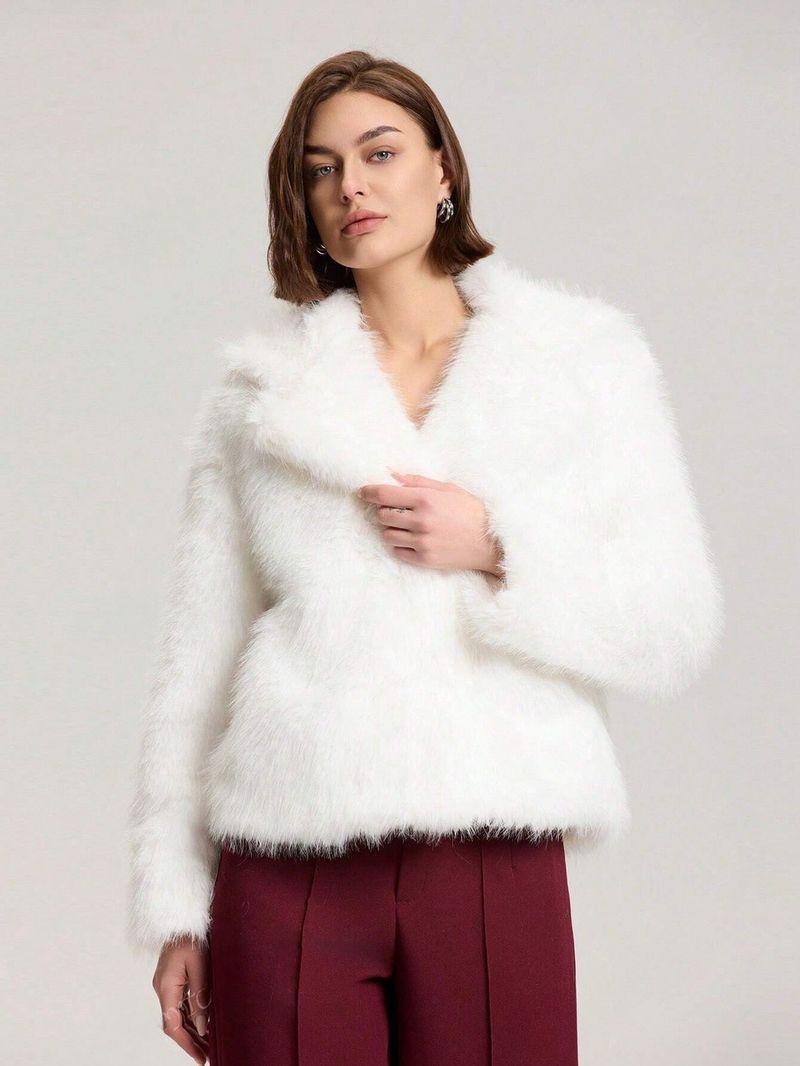Kunstfuchspelzjacke, Damen-Wintermantel, kurz, wattiert, Kunstpelzmantel mit Revers, warme, flauschige Oberbekleidung (mehrere Farben und Größen)_voghion.com