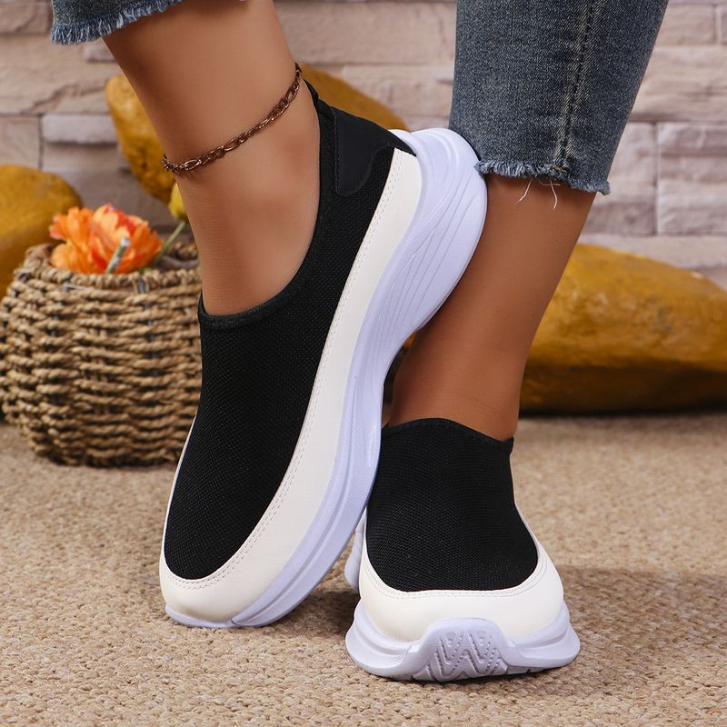 Kadınlar İçin Nefes Alabilen Örgü Fileli Slip-On Loafer'lar Kalın Platform Tabanlı - Geniş Ayaklar İçin Rahat Günlük Ayakkabılar (Beyaz/Siyah, 36-43 Numaralar)_voghion.com