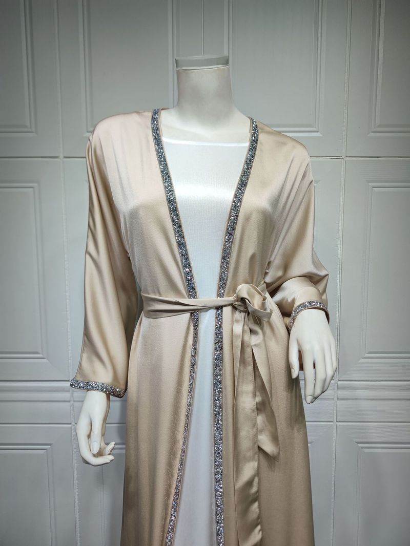 Vêtements pour femmes, jupe longue diamant tendance moderne, robe en satin doux à la taille, vêtements d'intérieur blancs, abaya_voghion.com
