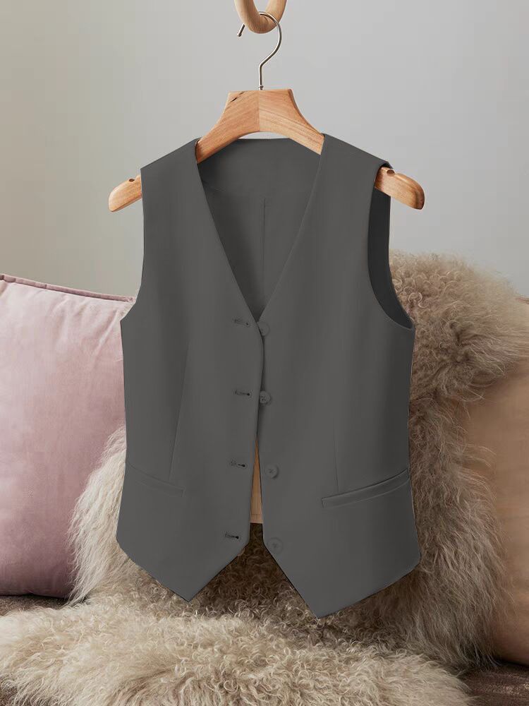 Damen Slim Fit Weste Ärmellose Jacke, Lässiger Blazer Weste Fürs Büro, Frühling & Herbst Lagenteil_voghion.com
