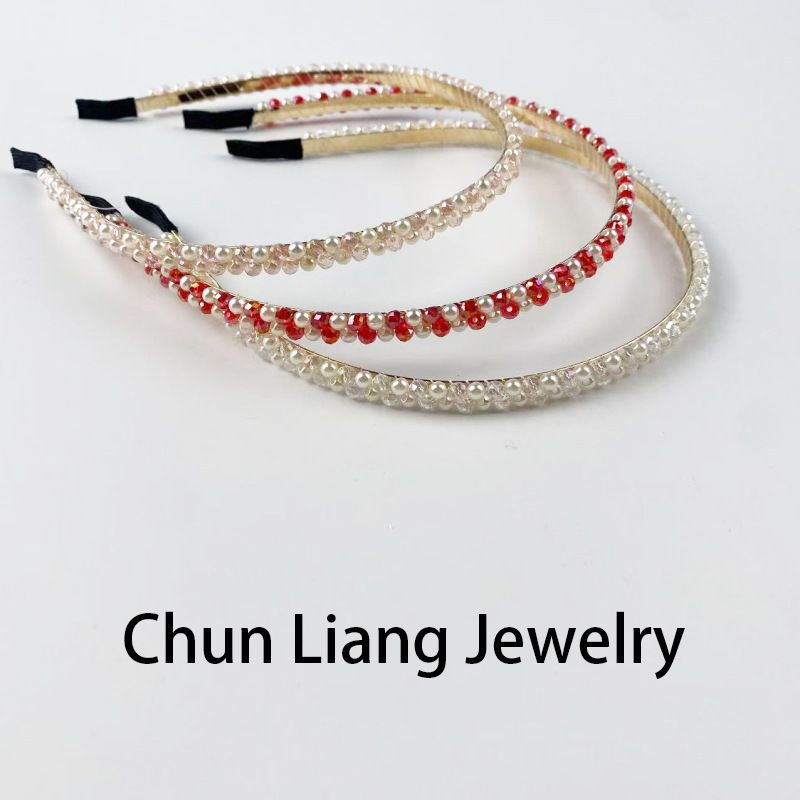 Pearl Crystal Headband, Full Rhinestone Hair Hoop, Korean Minimalist Vintage Single-Row Pearl & Crystal Hair Accessory For Women_voghion.com