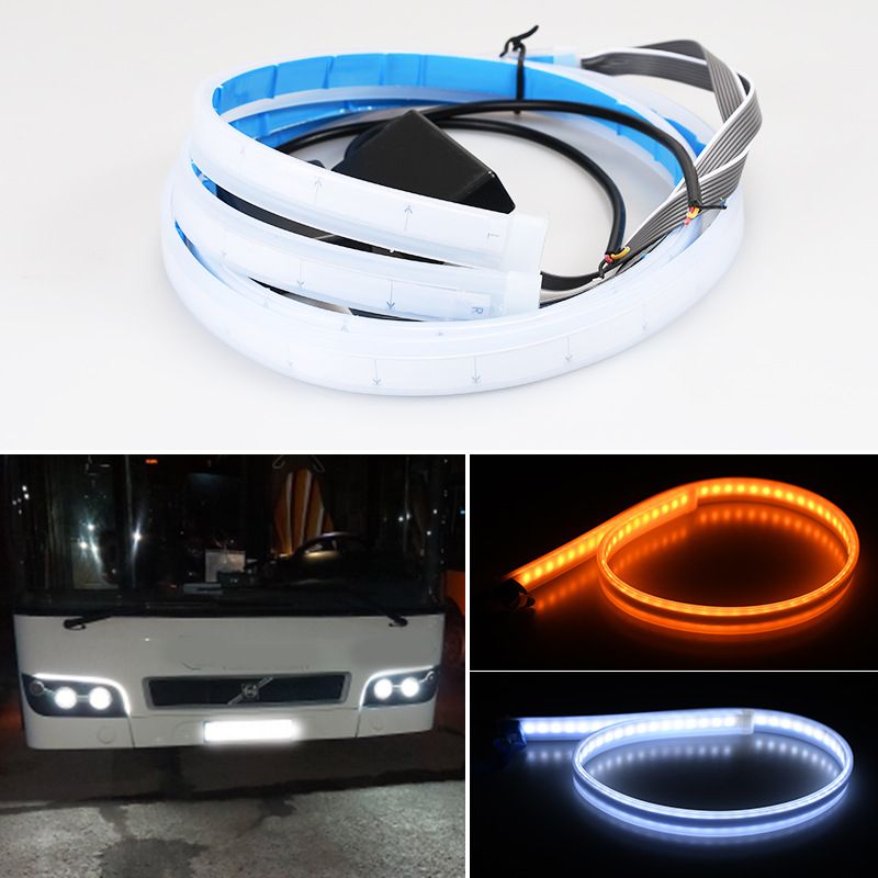 Bande de guidage ultra-fine 24 V dédiée aux feux de jour pour voiture, clignotant bicolore blanc-jaune spécifique à la voiture_voghion.com