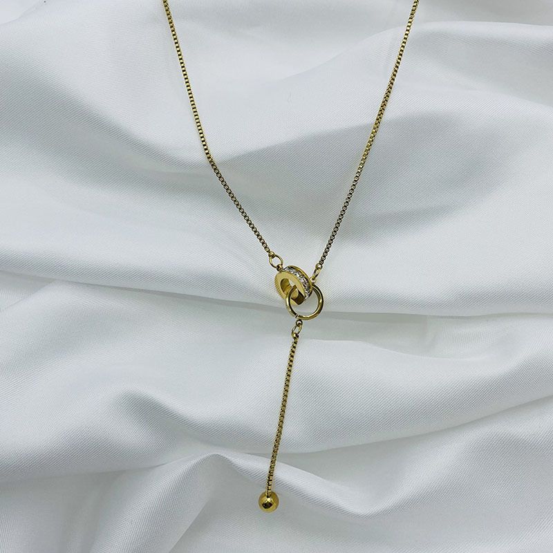 Collier tendance en acier titane pour femme, chaîne de clavicule à double boucle au design unique, style Instagram et cool_voghion.com
