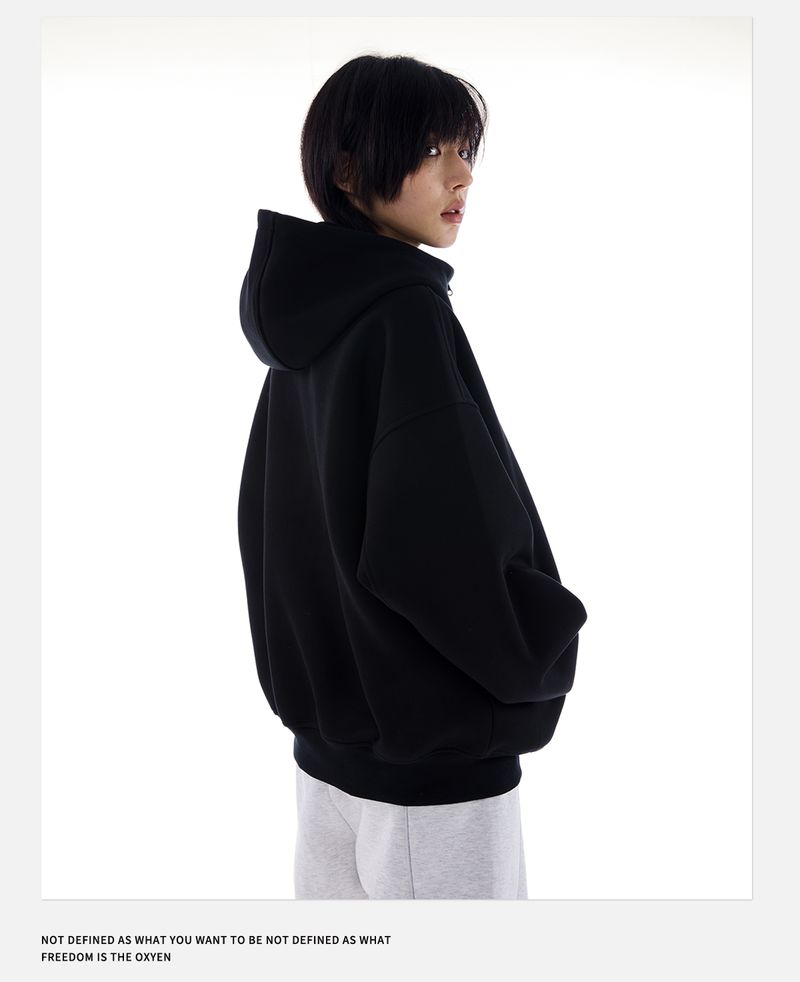 Loose Culture Oversized Air Layer Gray Hoodie Autumn Winter Unisex Style Jacket For Women_voghion.com