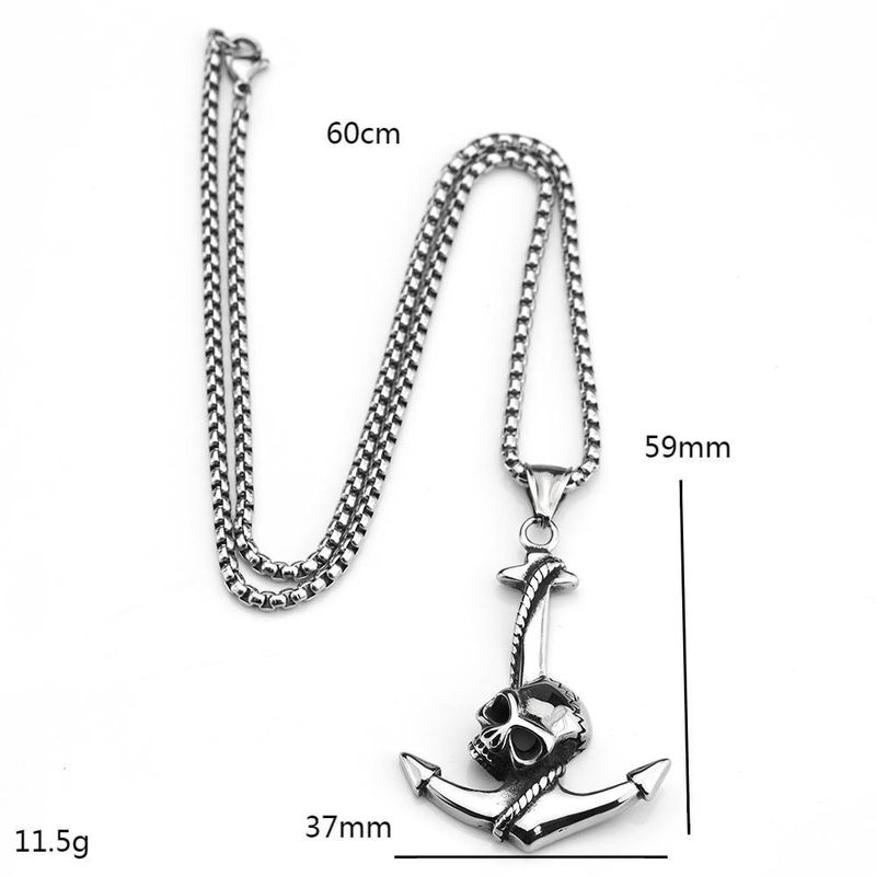Ciondolo da uomo in acciaio inossidabile retrò europeo e americano con ancora a forma di teschio gotico monofacciale_voghion.com