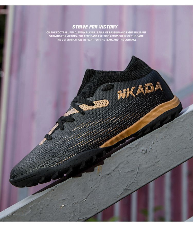 New high top football shoes for men and women seamless flying knitting long nail shoes broken nails grass professional training shoes_voghion.com