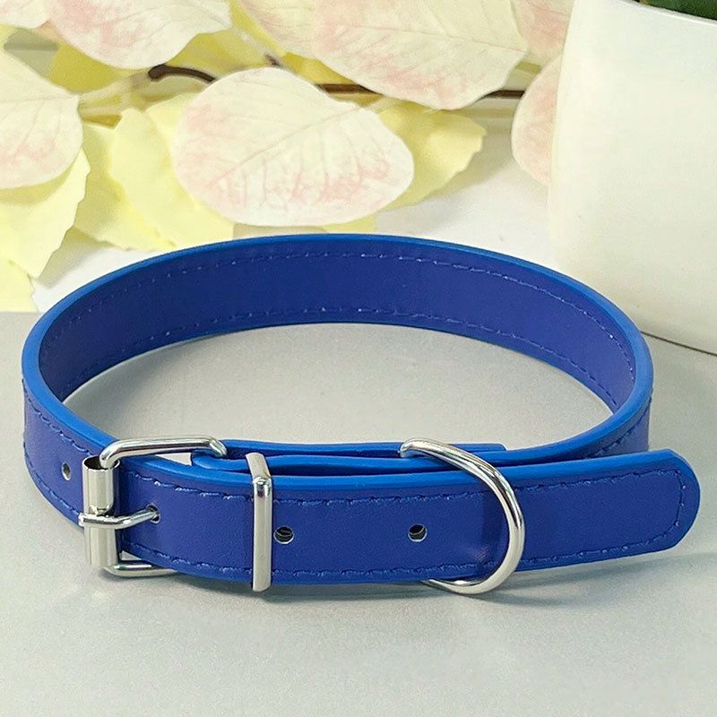 Collare piatto in pelle per cani e gatti, semplice, con campanellino, multicolore, anti-soffocamento_voghion.com