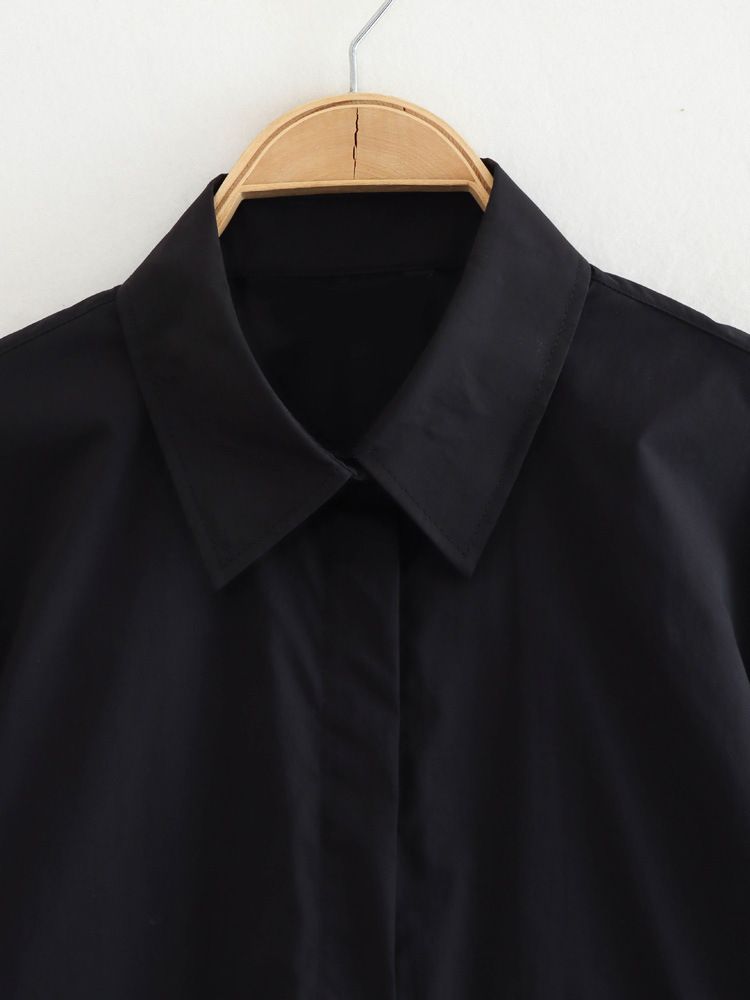 Camicia estiva in popeline con decorazione a tasca corta e larga in stile europeo e americano_voghion.com