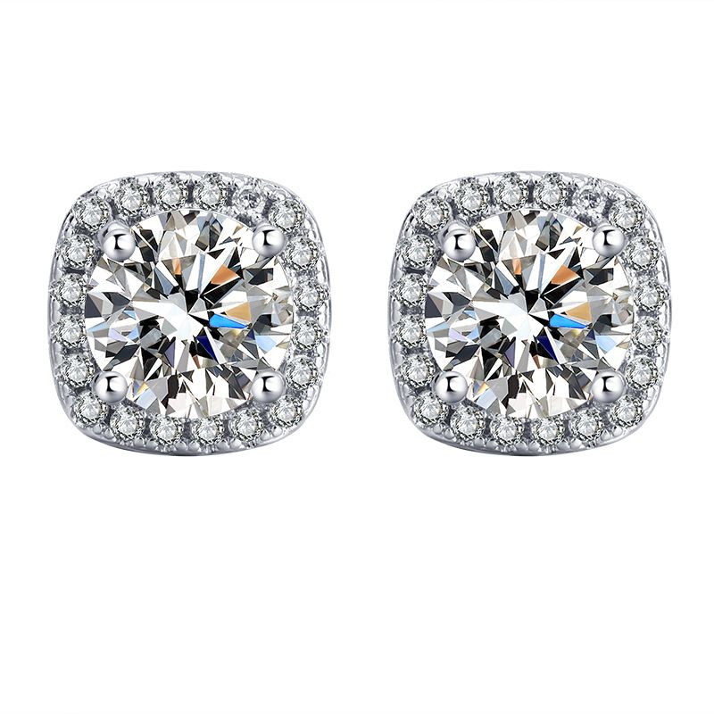 Bague de luxe légère, boucles d'oreilles, collier, bijoux tendance pour femmes, sac carré plein de diamants en Zircon, ensemble de trois pièces_voghion.com