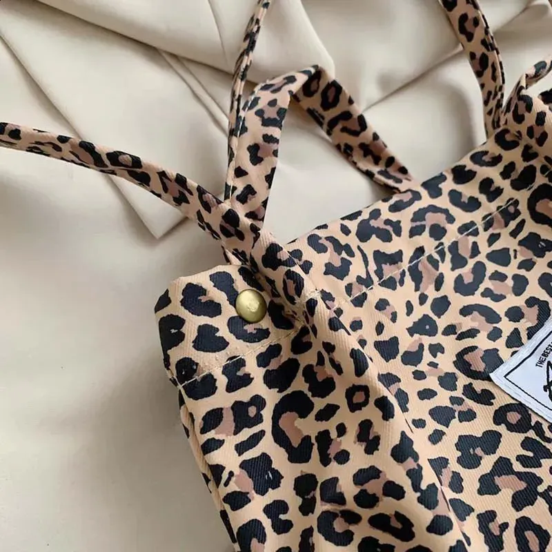 Borsa a tracolla in tela alla moda con stampa leopardata, grande capacità, stile coreano chic, casual, da donna_voghion.com