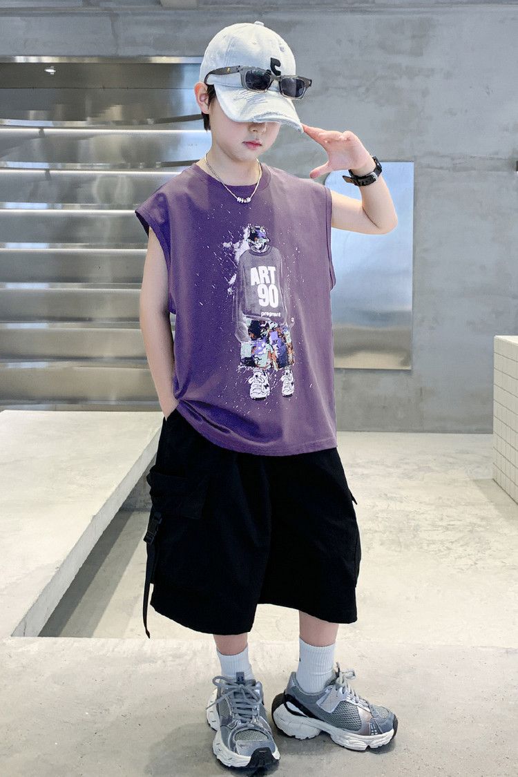 Toddler Boys Clothing For Middle And Large Children Summer Children Summer Style Boys Mid Length Pants Two Piece Suit_voghion.com