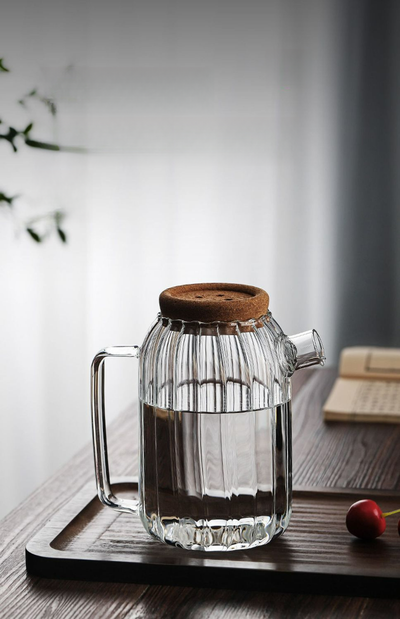 Household Glass Cold Set Large Capacity Cool Boiled Water Cup High Temperature Tie Pitcher Heat Resistant Striped Teapot_voghion.com