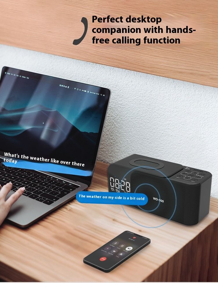 Modello privato tre in uno caricabatterie wireless 2023 nuovo doppio altoparlante Bluetooth con sveglia_voghion.com