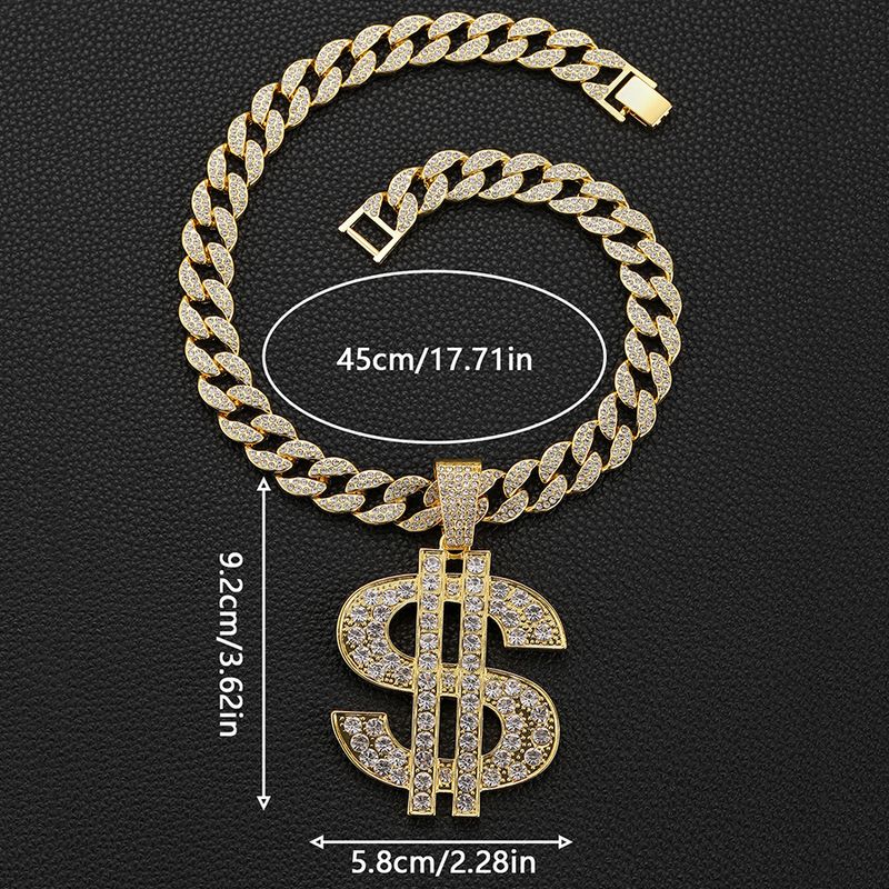 Full Crown Cross Pendant Necklace, Environmentally Friendly Alloy Inlaid With Diamonds, Diamond Shaped Cuban Chain_voghion.com