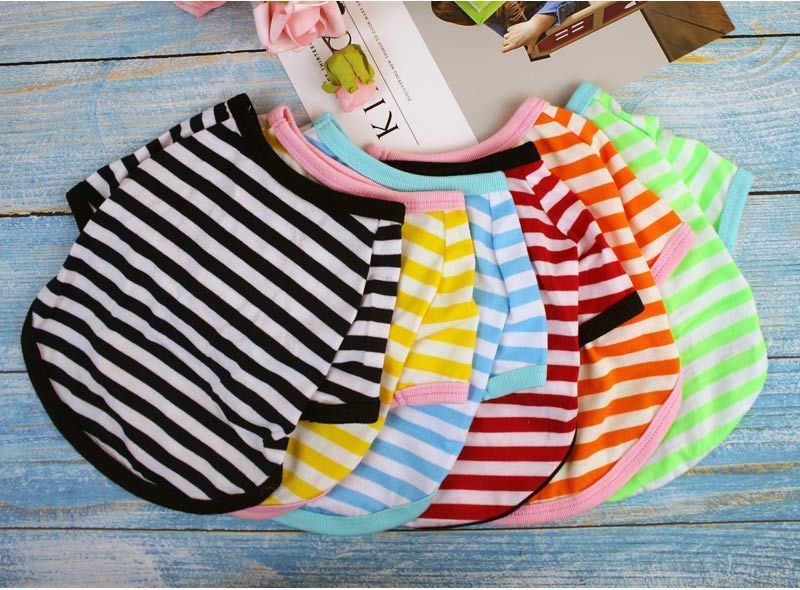 Nuovi vestiti estivi per cani, abbigliamento per animali domestici, maglietta a righe con scollo rotondo, taglia media e piccola, Bomei Teddy, primavera ed estate, sottile_voghion.com