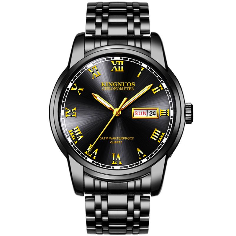 Jinuoshi Dual Calendar Steel Band Round Quartz Business Non-Mechanical Watch_voghion.com