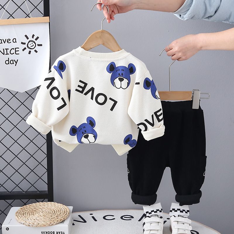 Primavera e autunno 2025, nuovo stile coreano, due pezzi, felpa con cappuccio per bambini, vestiti lavorati a maglia per bambini_voghion.com