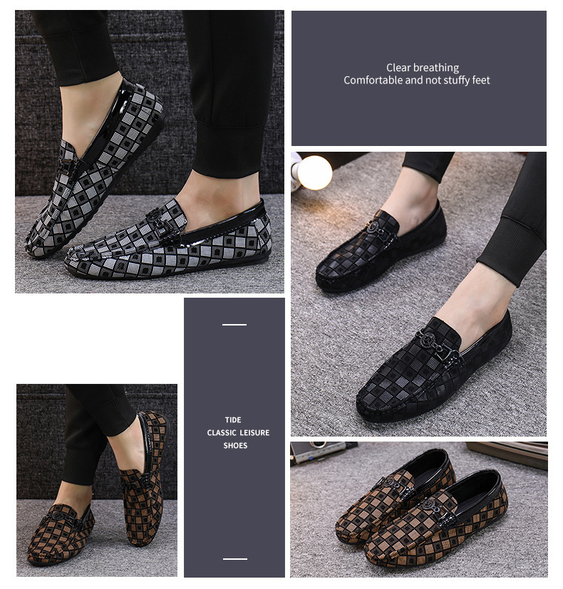 Căciuli pentru bărbați, stil nou de primăvară și vară, pantofi bărbătești în carouri cu un picior, pantofi la modă, pantofi din piele, pantofi casual_voghion.com