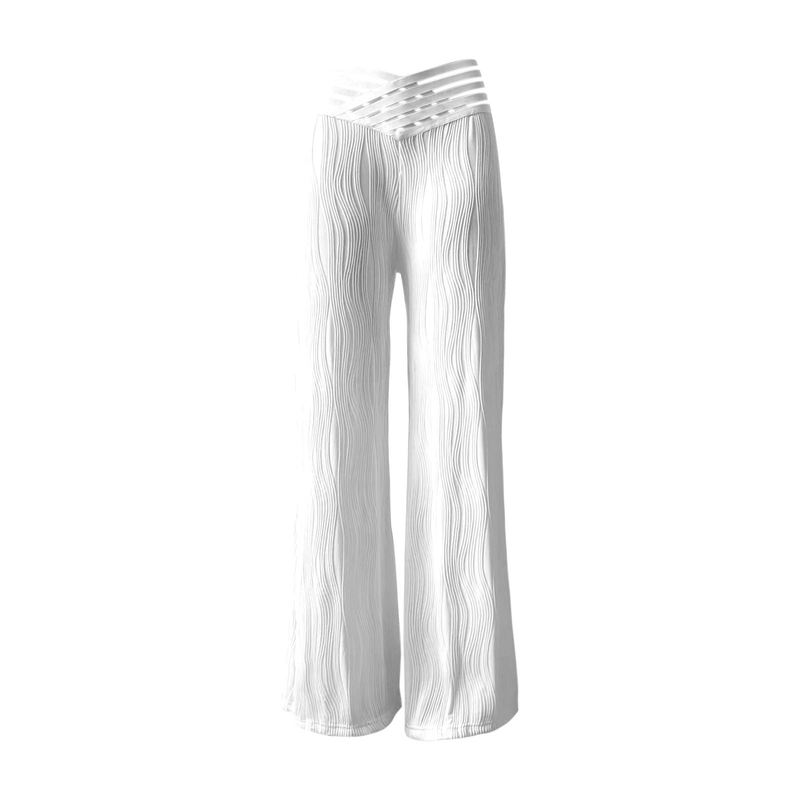 Dame Kleeder Moud Héich Taille Casual Hosen Drapey Pleated Huel Waasser Ripple Breet Been Hosen Damen Hosen_voghion.com