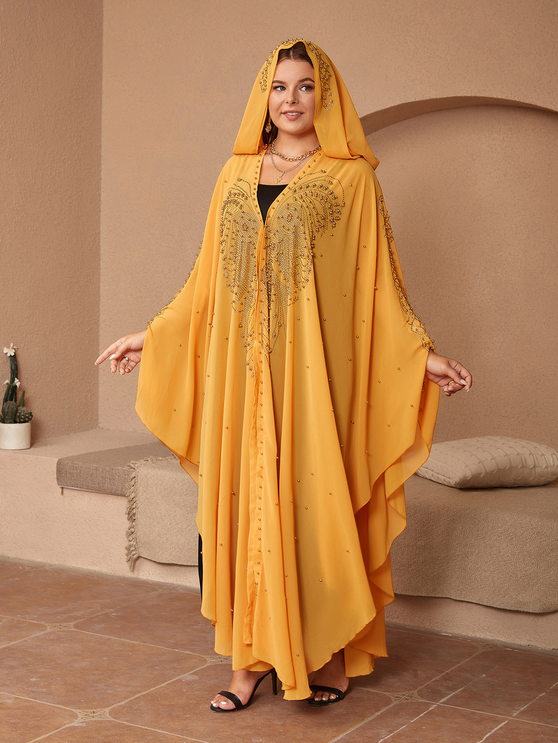 Roupas femininas estilo muçulmano quente diamante miçangas alta densidade chiffon solto capa xale_voghion.com