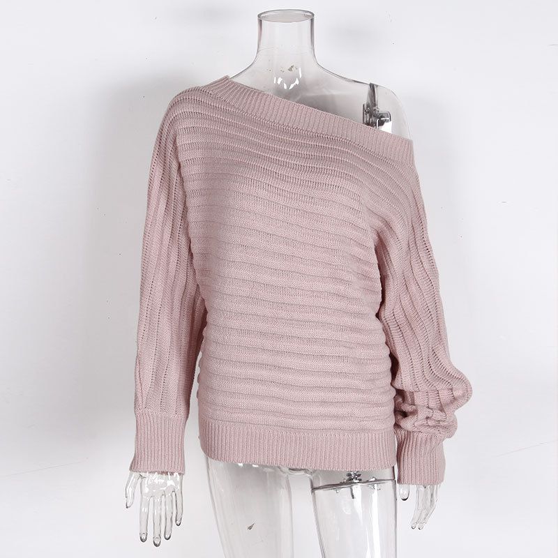 Eleganter Strickpullover mit Fledermausärmeln und U-Boot-Ausschnitt für Damen – weicher Acrylstoff, entspannte Passform, vielseitiger Pullover in Volltonfarbe für Herbst und Winter_voghion.com