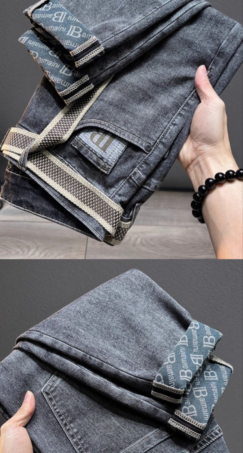 2024 Herfst Winter Bedrukte Lichte Jeans Heren Trendy Stretch Casual Licht Los Slim Fit Veelzijdige Harembroek_voghion.com