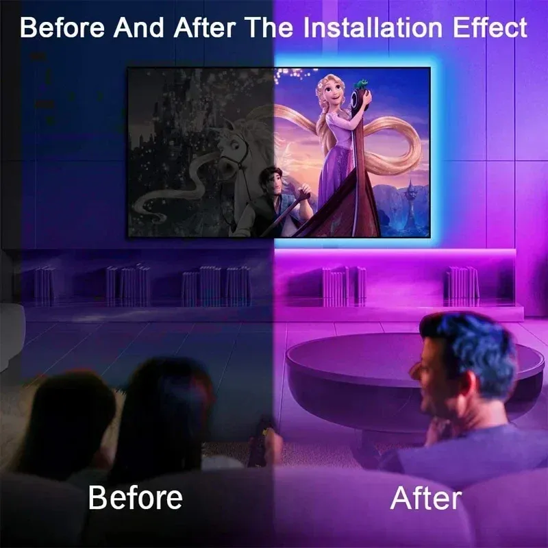 Tira de luces LED USB con control por aplicación que cambia de color, luz LED RGB 5050, cinta flexible para decoración de habitaciones, diodo de retroiluminación de TV_voghion.com