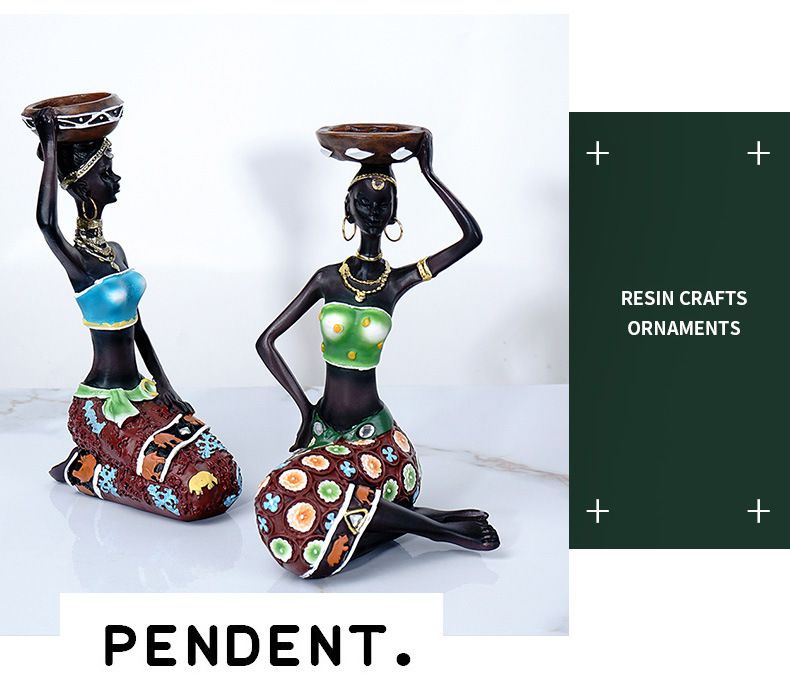 Black Holder Two-Piece Set Resin Crafts Home Living Room Candle Display Decoration Ornament_voghion.com