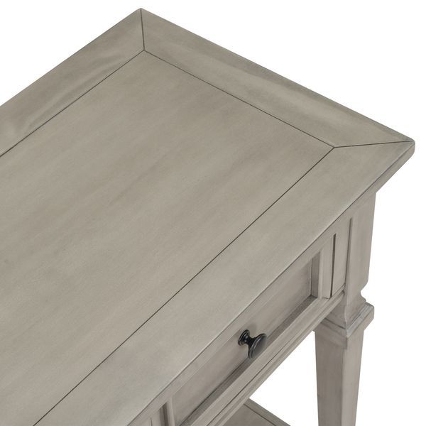 TREXM Classic Retro Style Console Table With Three Top Drawers And Open Style Bottom Shelf, Easy Assembly (Gray Wash)_voghion.com