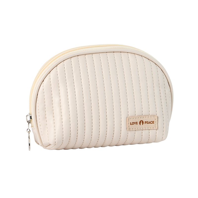 New Cream Cake Makeup PU Large Capacity Waterproof Storage Semi-Circular Handheld Cosmetic Organizer Bag_voghion.com