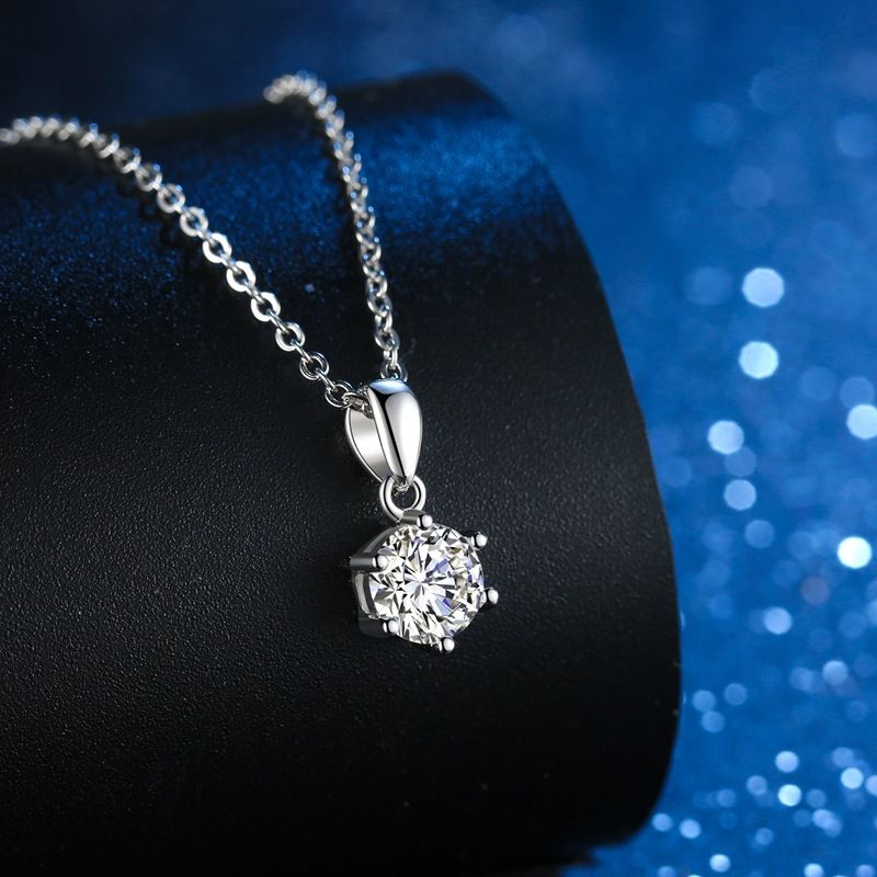Collana in argento sterling per donna, ciondolo classico a sei griffe con moissanite da 1 carato, clavicola con diamanti_voghion.com