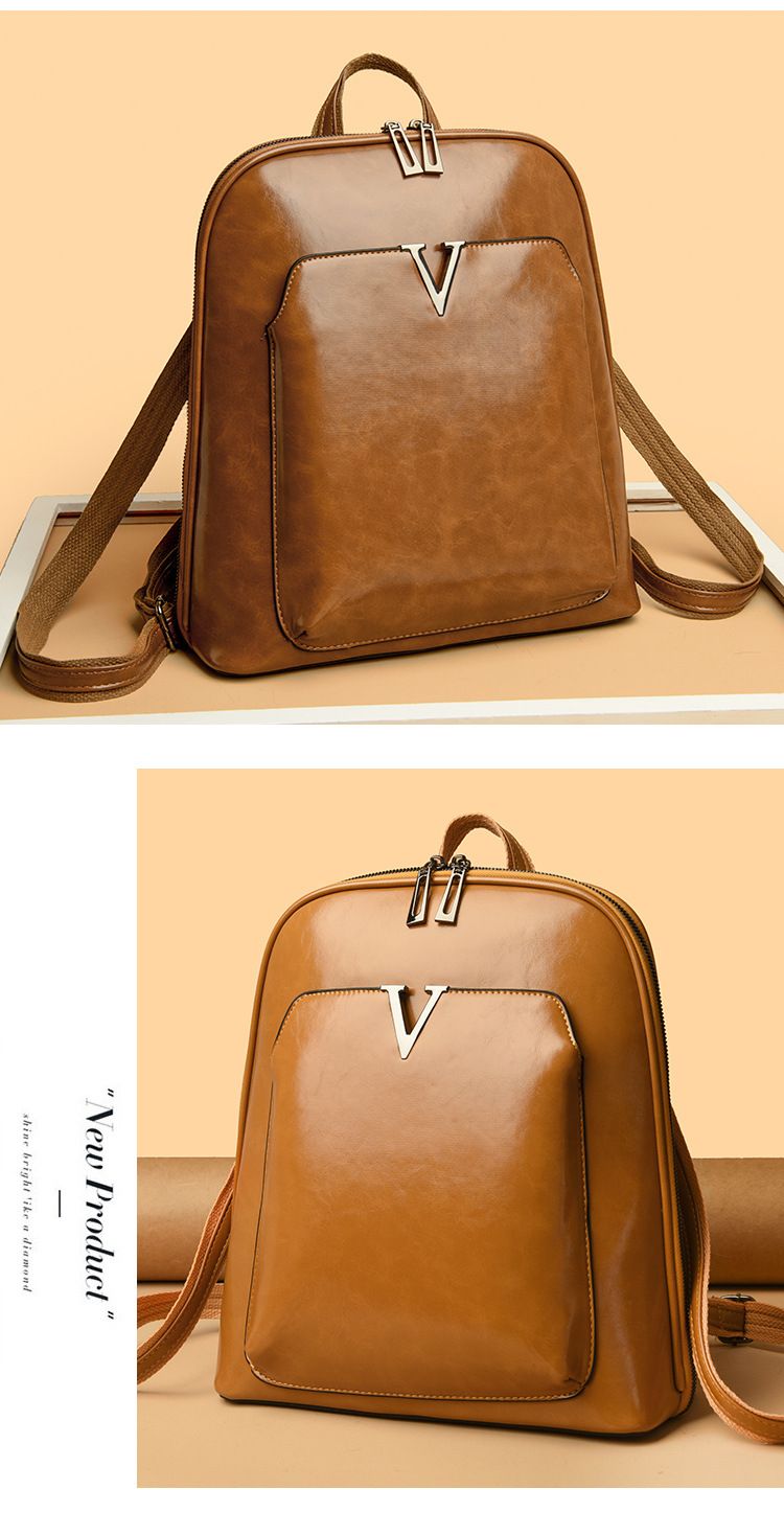 Zaino vintage in pelle cerata per donna, zaino da viaggio retrò, elegante borsa per laptop da pendolare, borsa a tracolla in PU di medie dimensioni con spallacci regolabili_voghion.com