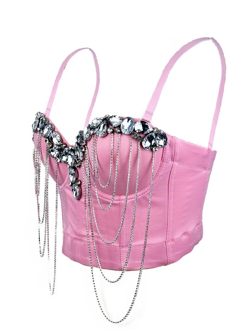 Damenbekleidung Weißer Ketten-Diamant-Sexy-BH Design Sense Inner Wear High End Outer Wear Fischgräten-BH_voghion.com