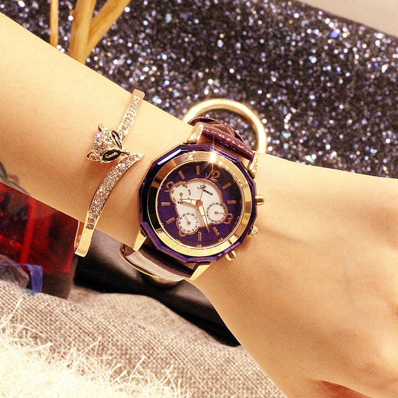 Modische Damen-Multifunktionsuhr mit Nachtlicht, 2035, echtes Leder, wasserdicht, Gezeitenuhr_voghion.com